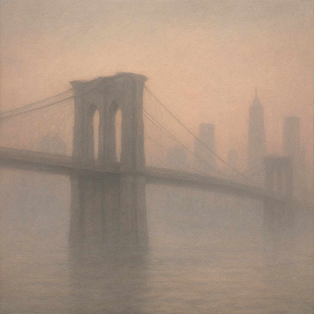 Brooklyn Bridge in Morning River Mist No. 10 Oil Painting - View 1
