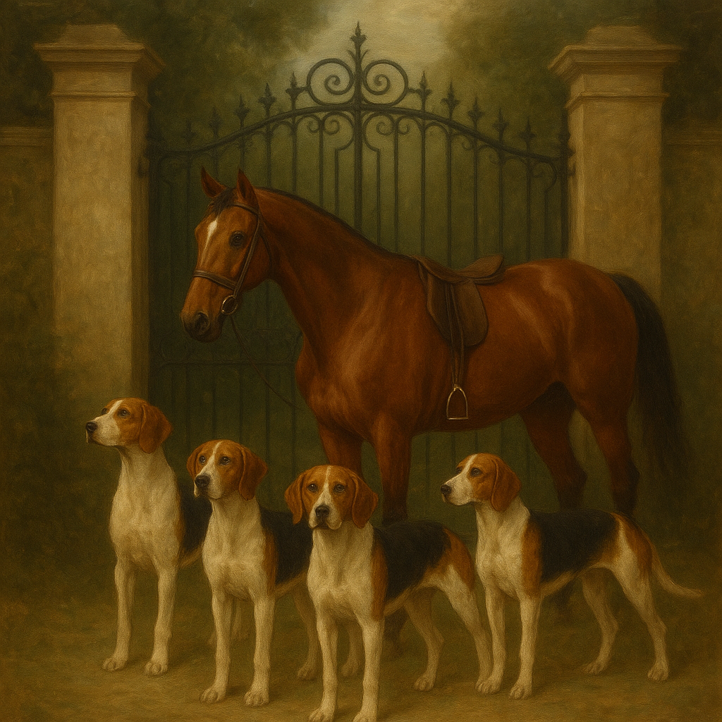 Hunting Hounds & Thoroughbred by Estate Gate No. 12 Oil Painting - View 1