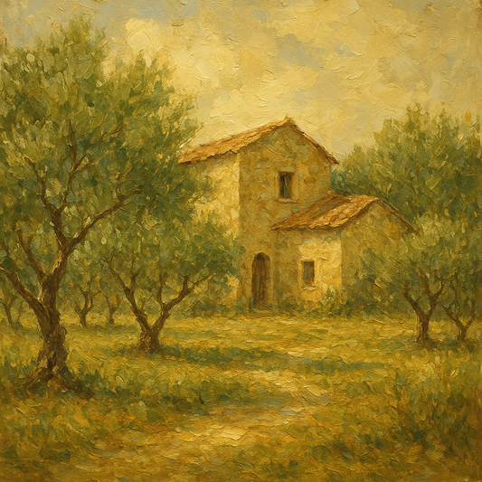 Vintage Olive Grove & Stone Farmhouse No. 2 Oil Painting - 100% Hand-Painted Master Oil Painting