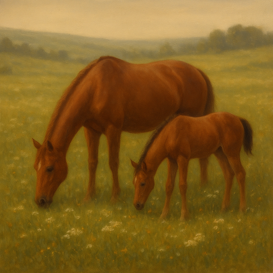 Mares & Foals Grazing in Rolling Meadow No. 16 Oil Painting - View 1