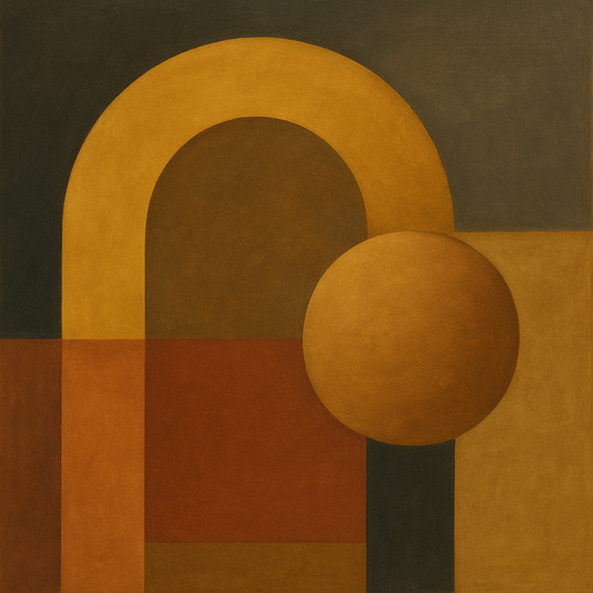 Arch & Circle Equilibrium in Warm Earth Tones No. 16 Oil Painting 100% Hand Painted Oil on Belgian Linen Canvas, Original Fine Art Wall Decor