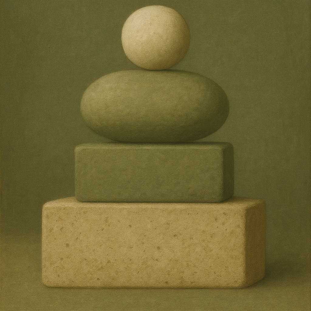 Muted Olive & Sandstone Geometric Balance No. 11 Oil Painting - View 1