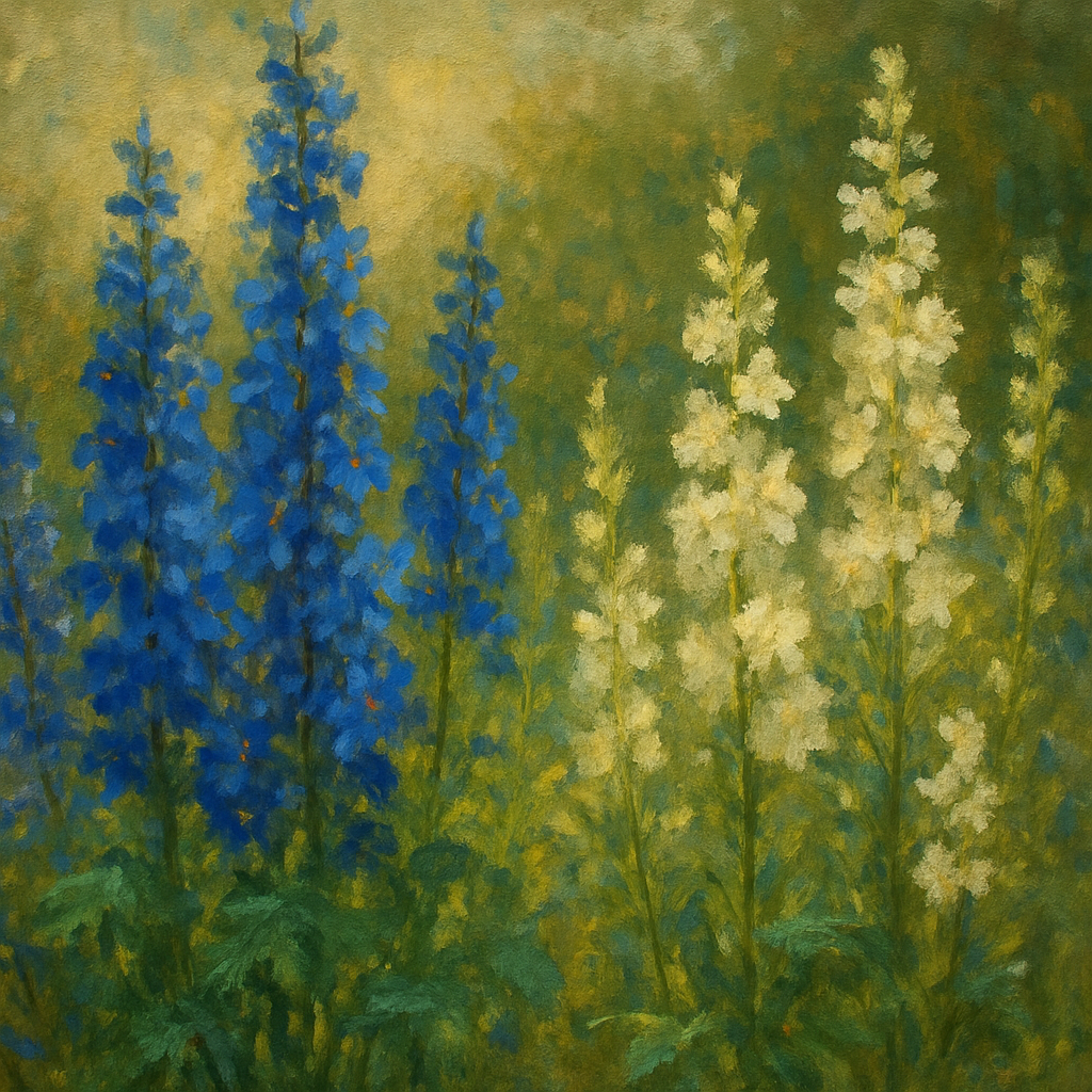 Wild Blue Delphiniums & White Larkspur Garden No. 10 Fine Art Oil Painting - View 1