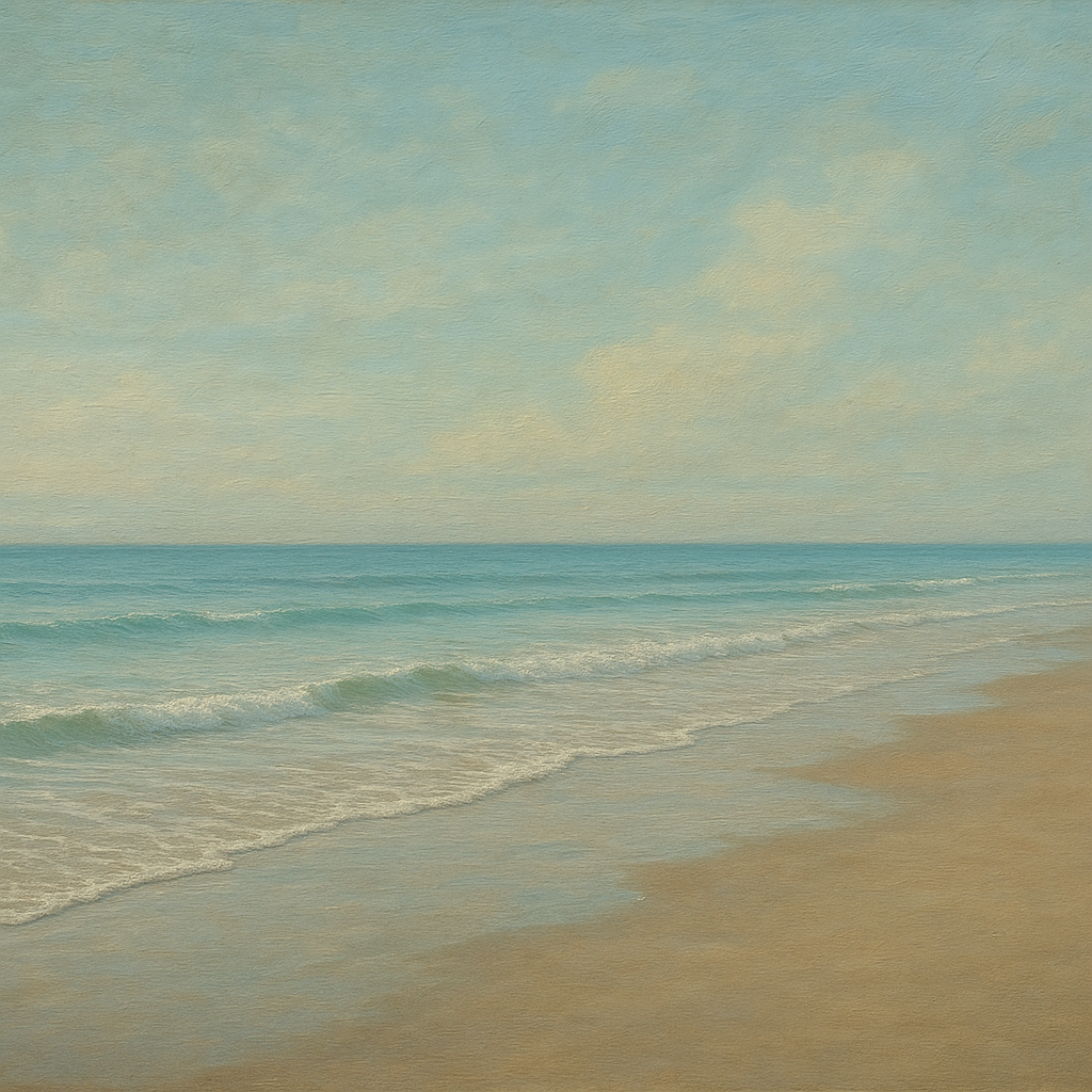 Tranquil Morning Tide over Soft Sand Beach No. 10 Fine Art Oil Painting - View 1
