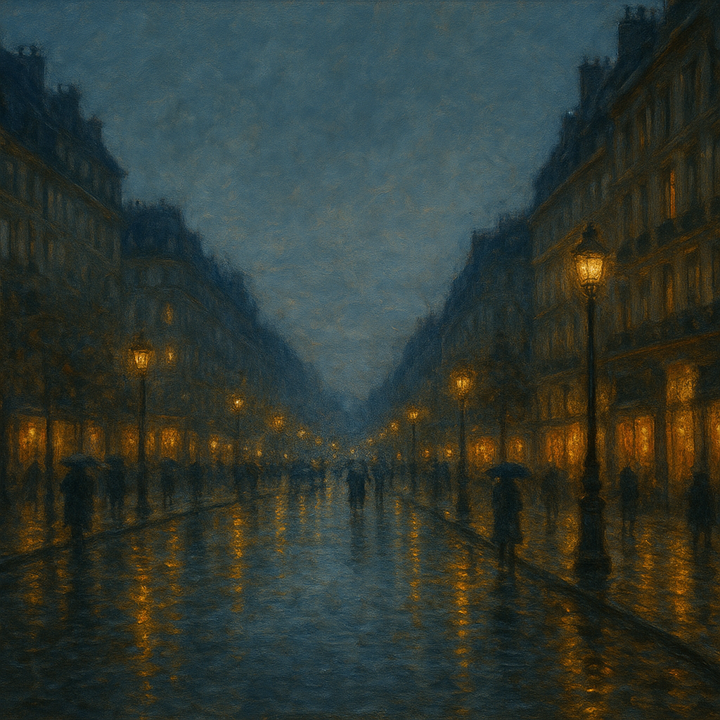 Rainy Parisian Boulevard at Twilight No. 25 Oil Painting 100% Hand Painted Oil on Belgian Linen Canvas, Original Fine Art Wall Decor