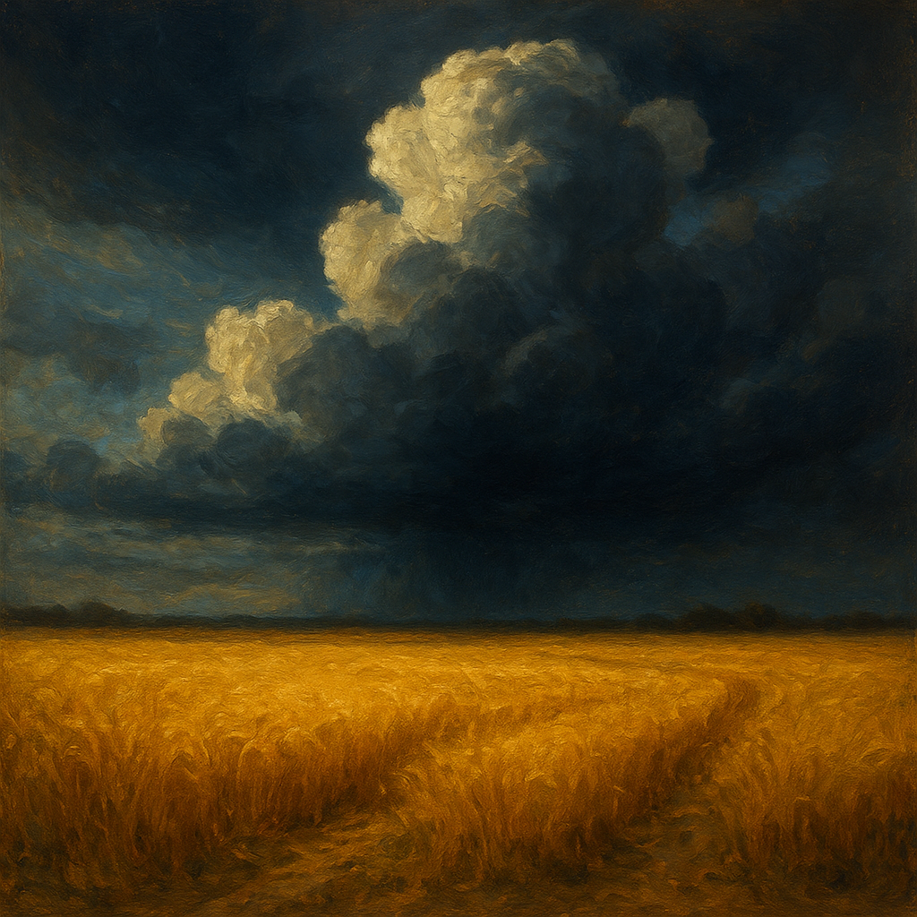 Harvest Wheatfield under Dramatic Thunderhead Sky No. 5 Fine Art Oil Painting - View 1