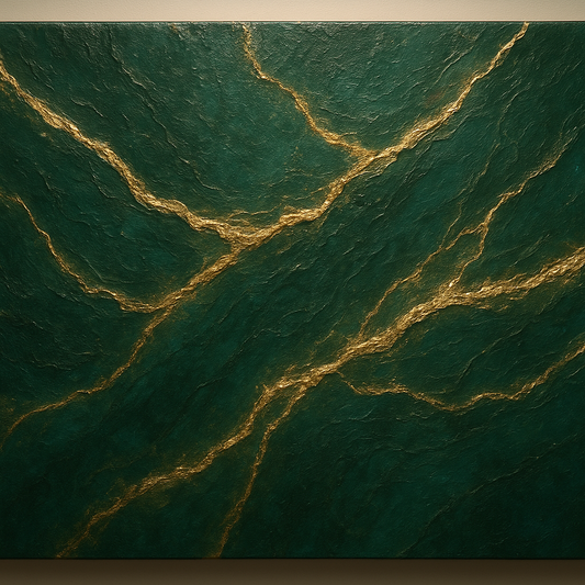 Emerald Veins & Liquid Gold Luxury Oil Painting - 100% Hand-Painted Master Oil Painting
