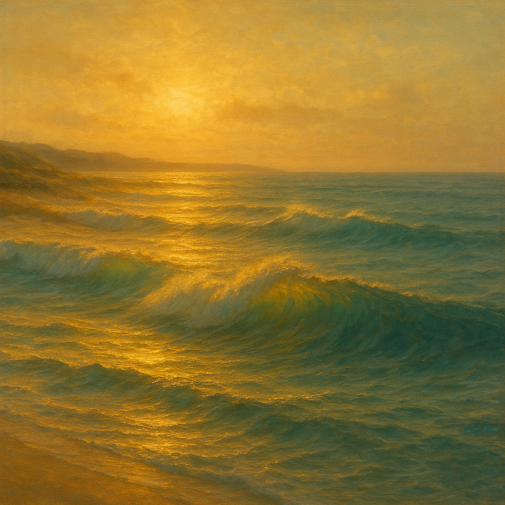 Golden Hour Sunlight on Ocean Swells No. 7 Oil Painting - View 1