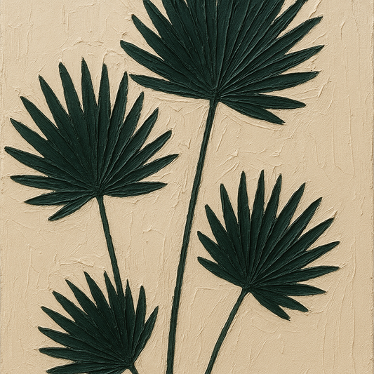 Sculptural Palm Fronds Botanical Oil Painting - 100% Hand-Painted Master Oil Painting