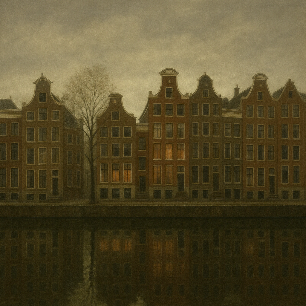 Amsterdam Canal Houses Under Overcast Sky No. 20 Oil Painting - View 1