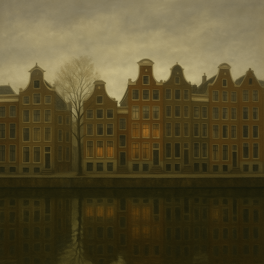 Amsterdam Canal Houses Under Overcast Sky No. 20 Oil Painting 100% Hand Painted Oil on Belgian Linen Canvas, Original Fine Art Wall Decor