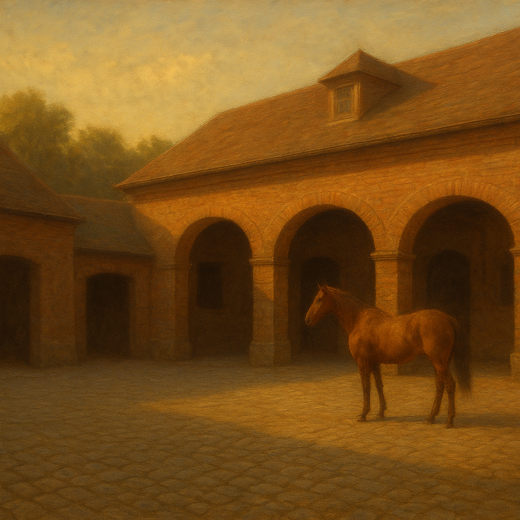Equestrian Stable Courtyard in Late Afternoon No. 7 Oil Painting - View 1