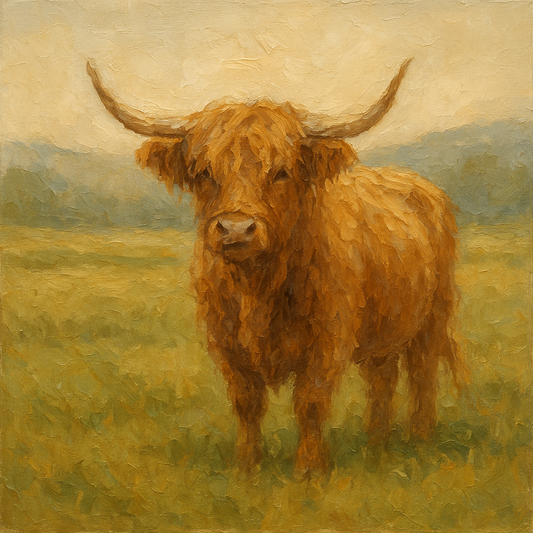 Muted Highland Cattle Pastoral Oil Painting No. 2 Oil Painting - 100% Hand-Painted Master Oil Painting