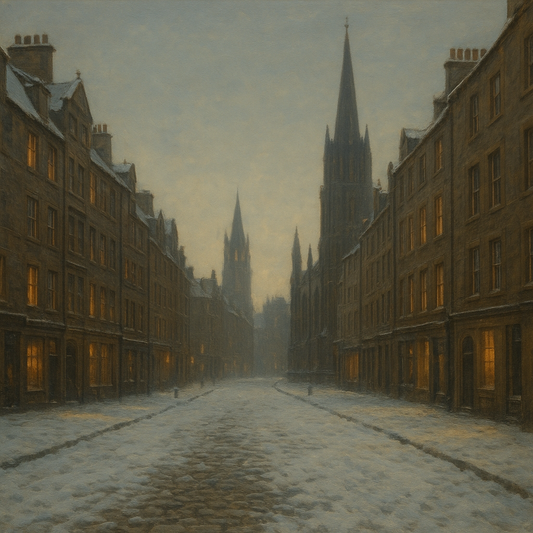 Edinburgh Old Town Royal Mile in Snow No. 16 Oil Painting - View 1