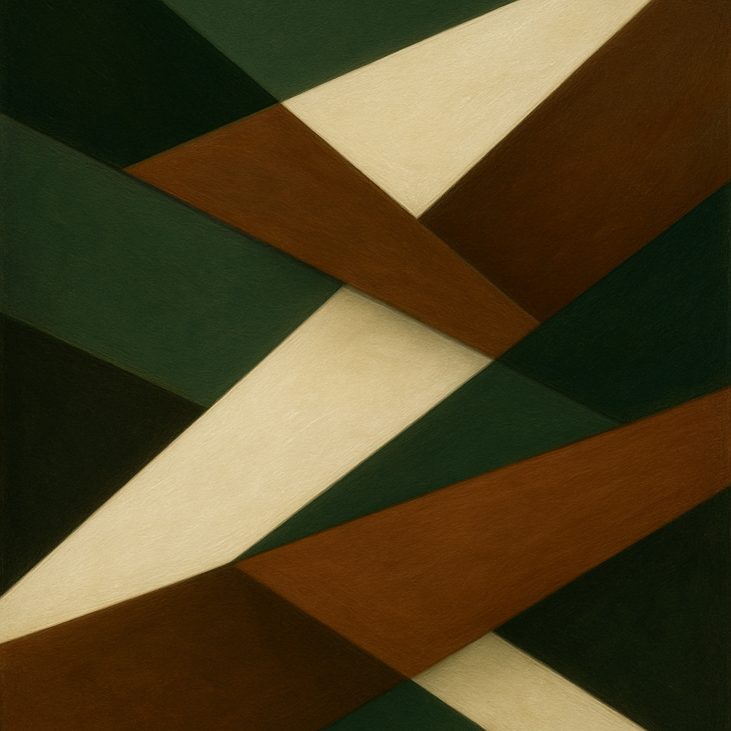 Kinetic Diagonal Planes in Forest & Alabaster No. 15 Fine Art Oil Painting - View 1