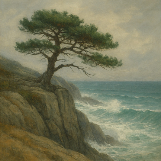 Wild Coastal Pine on Stormy Granite Cliff No. 19 Oil Painting 100% Hand Painted Oil on Belgian Linen Canvas, Original Fine Art Wall Decor