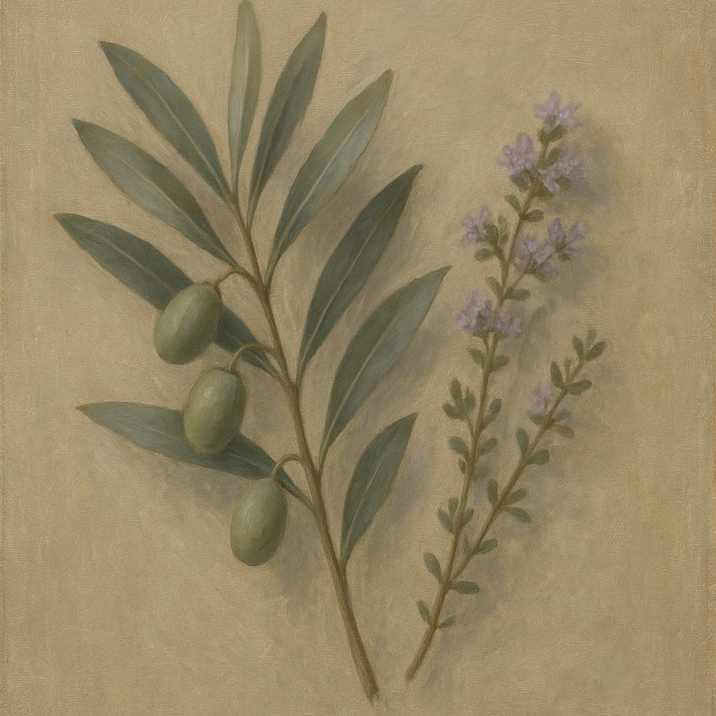 Olive Branches & Wild Thyme Botanical Study No. 2 Fine Art Oil Painting - View 1