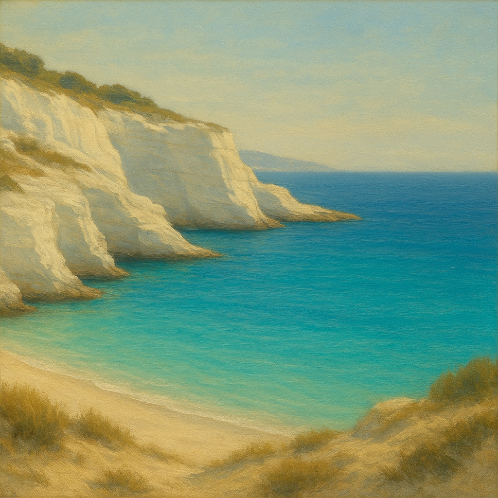 Mediterranean White Cliffs & Turquoise Cove No. 11 Oil Painting 100% Hand Painted Oil on Belgian Linen Canvas, Original Fine Art Wall Decor