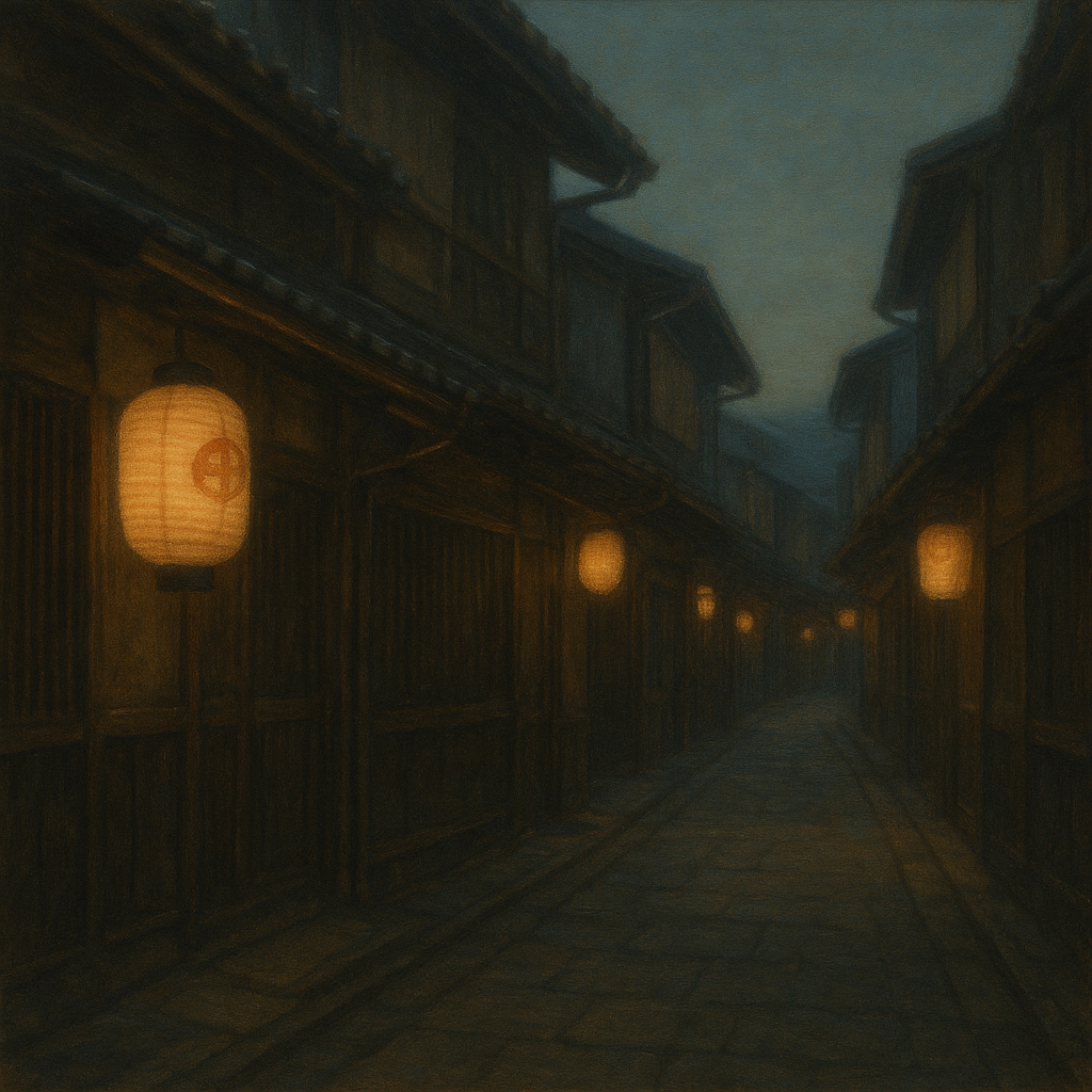 Old Kyoto Gion Alley in Soft Lantern Light No. 24 Oil Painting 100% Hand Painted Oil on Belgian Linen Canvas, Original Fine Art Wall Decor
