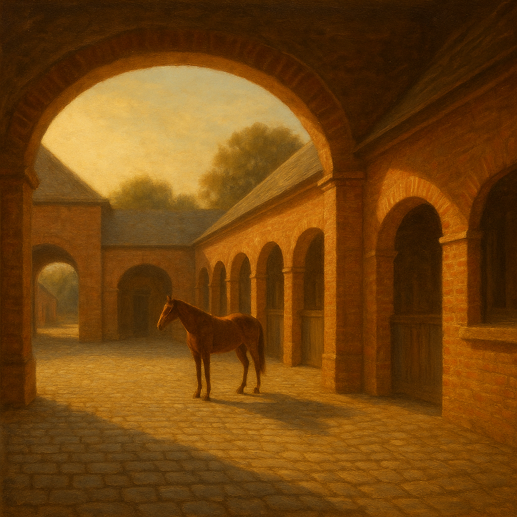 Equestrian Stable Courtyard in Late Afternoon No. 11 Oil Painting - View 1