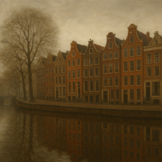 Amsterdam Canal Houses Under Overcast Sky No. 23 Oil Painting 100% Hand Painted Oil on Belgian Linen Canvas, Original Fine Art Wall Decor