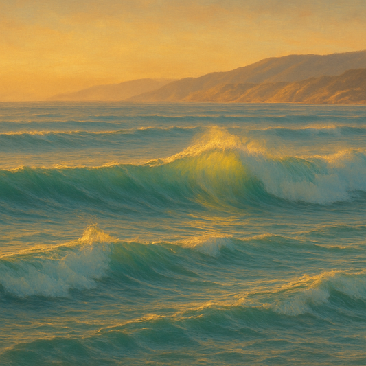 Golden Hour Sunlight on Ocean Swells No. 14 Oil Painting 100% Hand Painted Oil on Belgian Linen Canvas, Original Fine Art Wall Decor