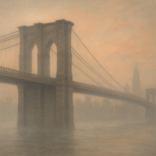 Brooklyn Bridge in Morning River Mist No. 8 Oil Painting 100% Hand Painted Oil on Belgian Linen Canvas, Original Fine Art Wall Decor