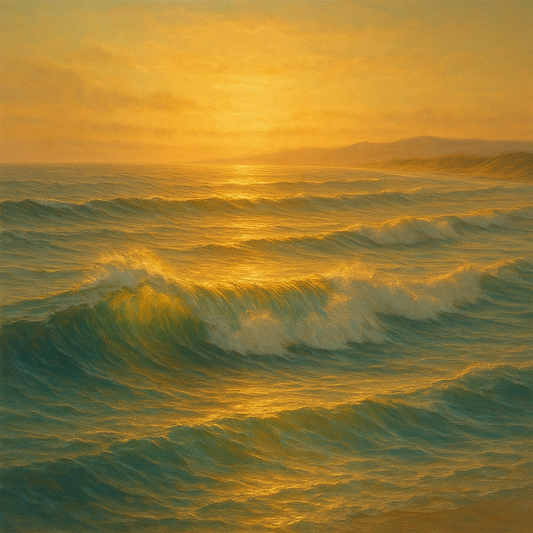 Golden Hour Sunlight on Ocean Swells No. 6 Oil Painting 100% Hand Painted Oil on Belgian Linen Canvas, Original Fine Art Wall Decor
