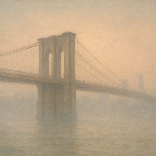 Brooklyn Bridge in Morning River Mist No. 22 Oil Painting - View 1