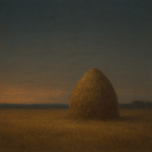 Dusk Horizon over Weathered Haystack No. 9 Oil Painting 100% Hand Painted Oil on Belgian Linen Canvas, Original Fine Art Wall Decor
