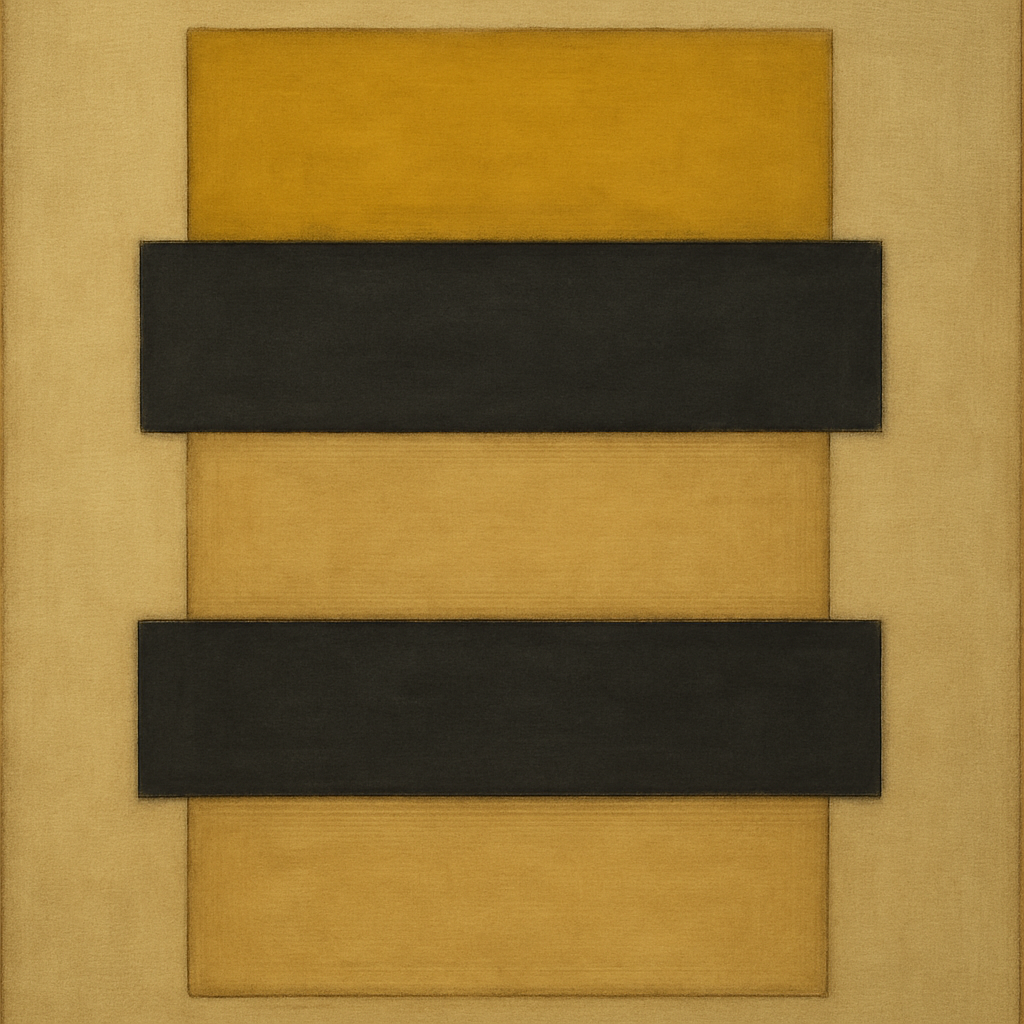 Stacked Horizon Blocks in Mustard & Charcoal No. 7 Oil Painting - View 1