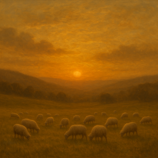 Sunset Grazing Flock in Golden Valley No. 2 Oil Painting 100% Hand Painted Oil on Belgian Linen Canvas, Original Fine Art Wall Decor