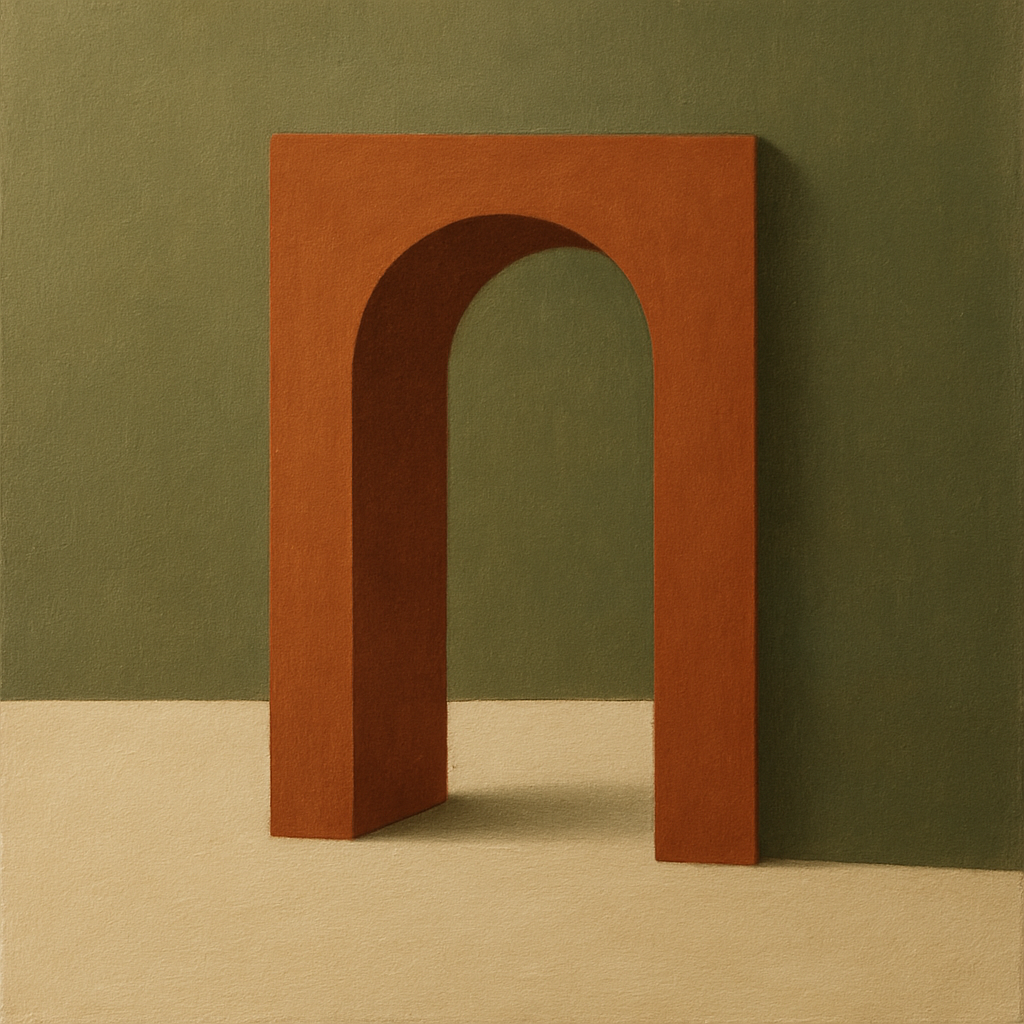 Terracotta Clay & Cream Arch No. 4 - Modern Fine Art Oil Painting - View 1