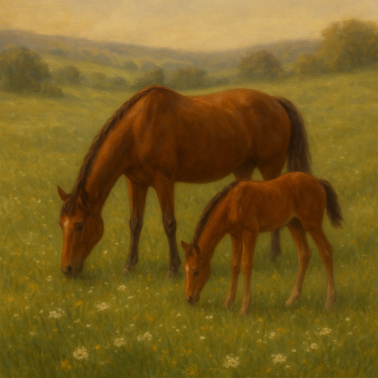 Mares & Foals Grazing in Rolling Meadow No. 18 Oil Painting 100% Hand Painted Oil on Belgian Linen Canvas, Original Fine Art Wall Decor