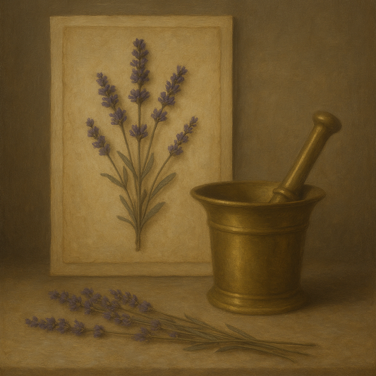 Lavender Herbarium & Mortar Study No. 10 Oil Painting - View 1