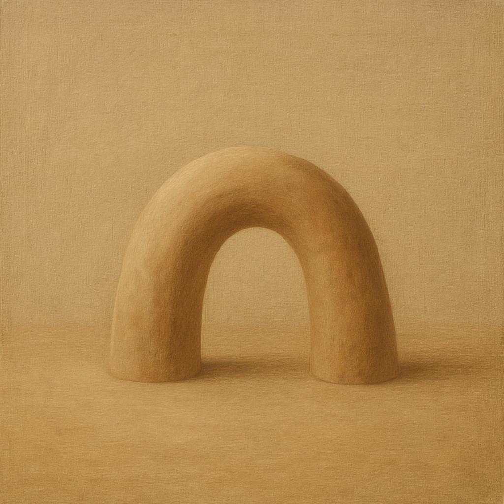 Warm Beige Travertine Arch No. 1 - Modern Fine Art Oil Painting - View 1