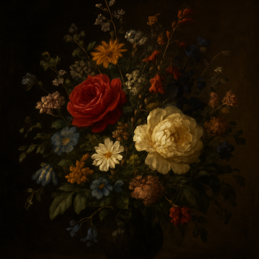 Moody Dutch Master Dark Floral Still Life No. 2 Fine Art Oil Painting - View 1
