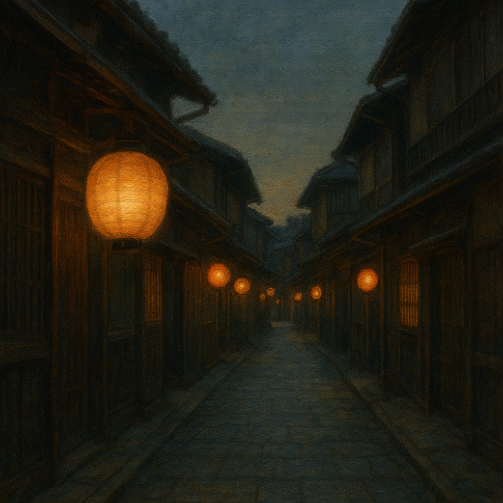 Old Kyoto Gion Alley in Soft Lantern Light No. 20 Oil Painting - View 1