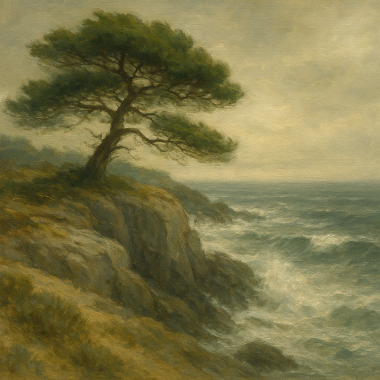 Wild Coastal Pine on Stormy Granite Cliff Oil Painting 100% Hand Painted Oil on Belgian Linen Canvas, Original Fine Art Wall Decor