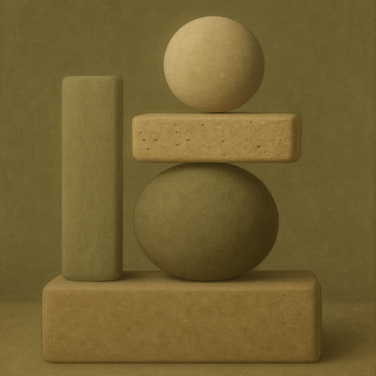 Muted Olive & Sandstone Geometric Balance No. 23 Oil Painting 100% Hand Painted Oil on Belgian Linen Canvas, Original Fine Art Wall Decor