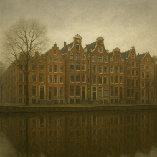 Amsterdam Canal Houses Under Overcast Sky No. 26 Oil Painting 100% Hand Painted Oil on Belgian Linen Canvas, Original Fine Art Wall Decor