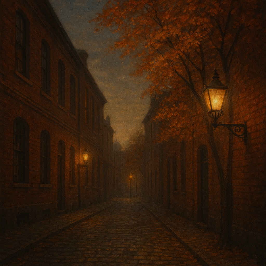 London Gaslamp Alley in Autumn Dusk No. 28 Oil Painting - View 1