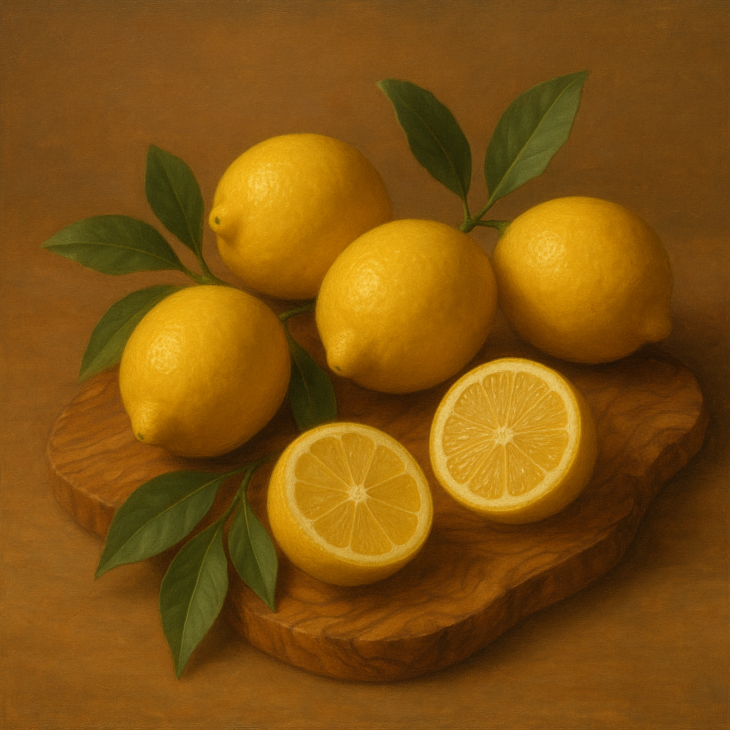 Meyer Lemons on Olive Wood Board No. 5 Oil Painting - View 1