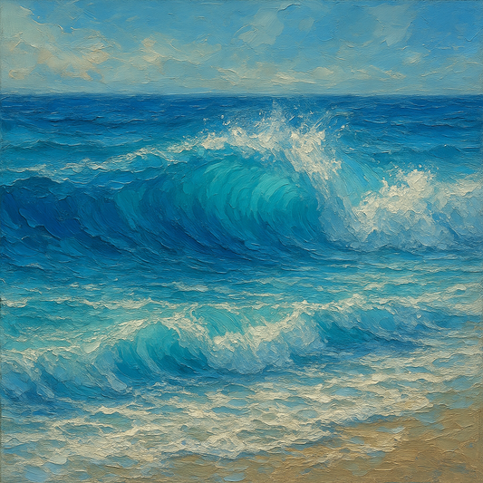 Azure Swell & Sea Foam Seascape Oil Painting - View 1