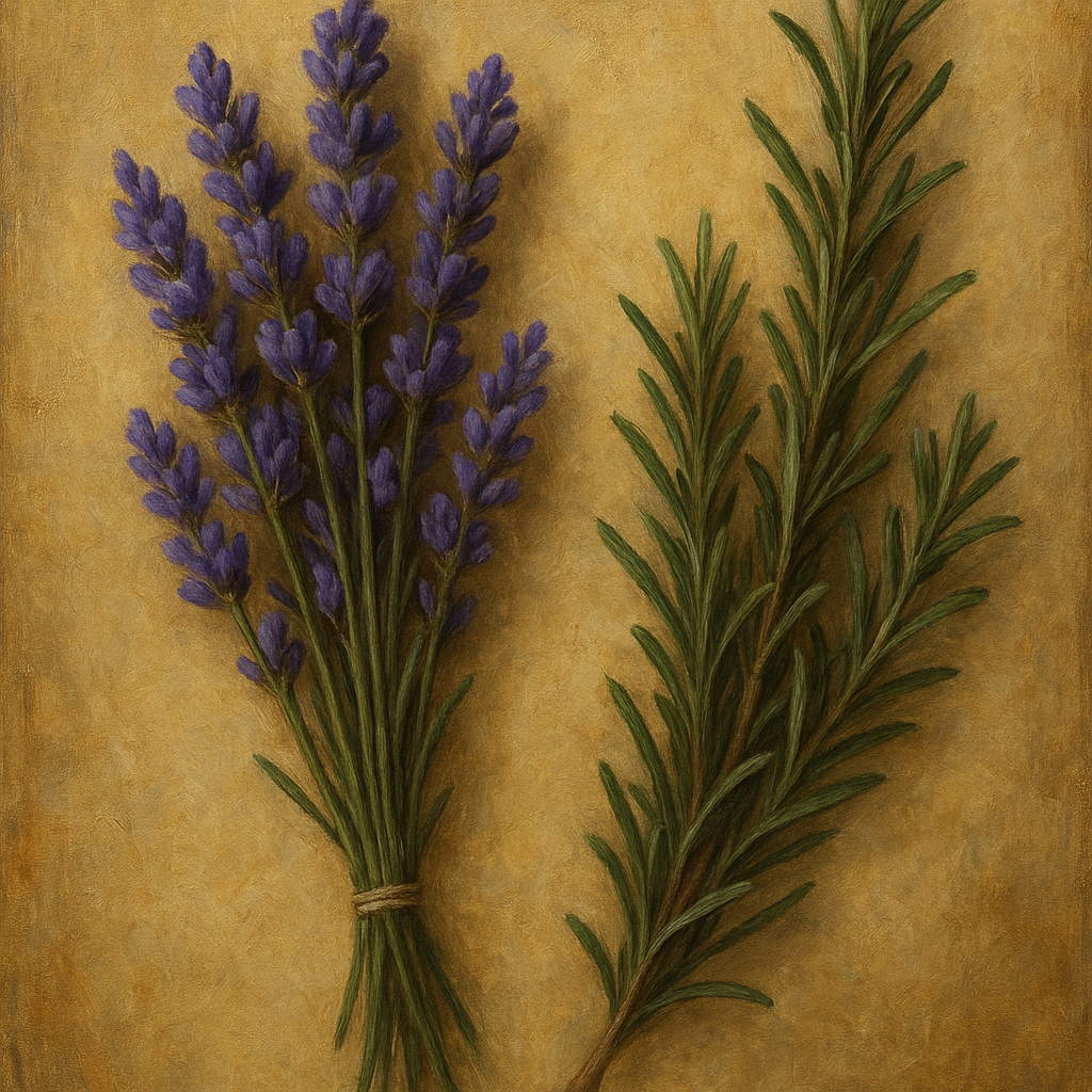 Vintage French Herbarium Lavender & Rosemary No. 8 Fine Art Oil Painting - View 1