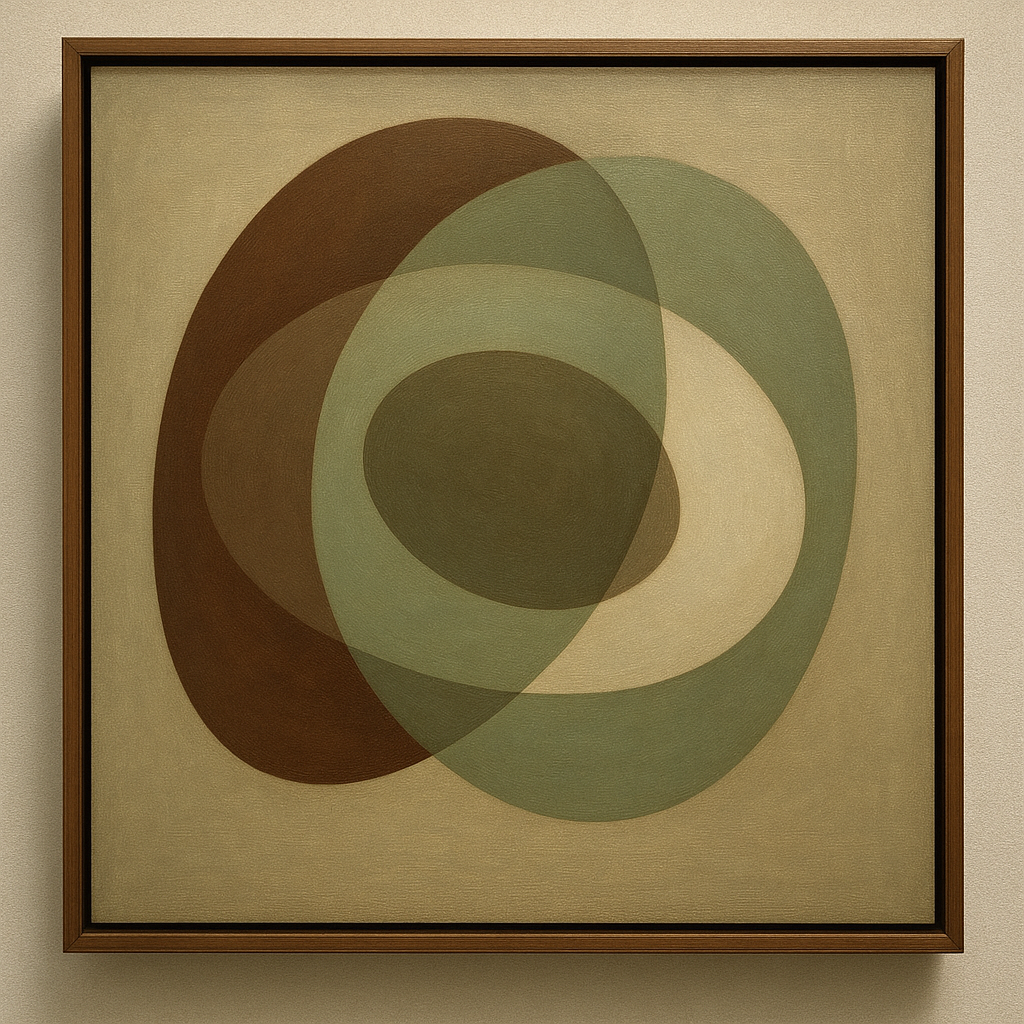 Floating Ellipse Harmony in Walnut & Pale Sage No. 2 Oil Painting 100% Hand Painted Oil on Belgian Linen Canvas, Original Fine Art Wall Decor