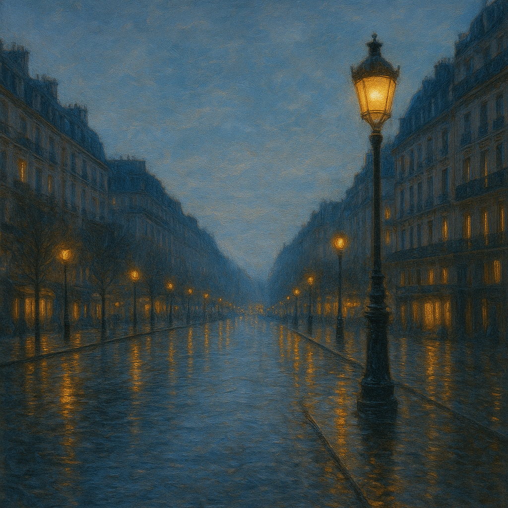 Rainy Parisian Boulevard at Twilight No. 15 Oil Painting - View 1
