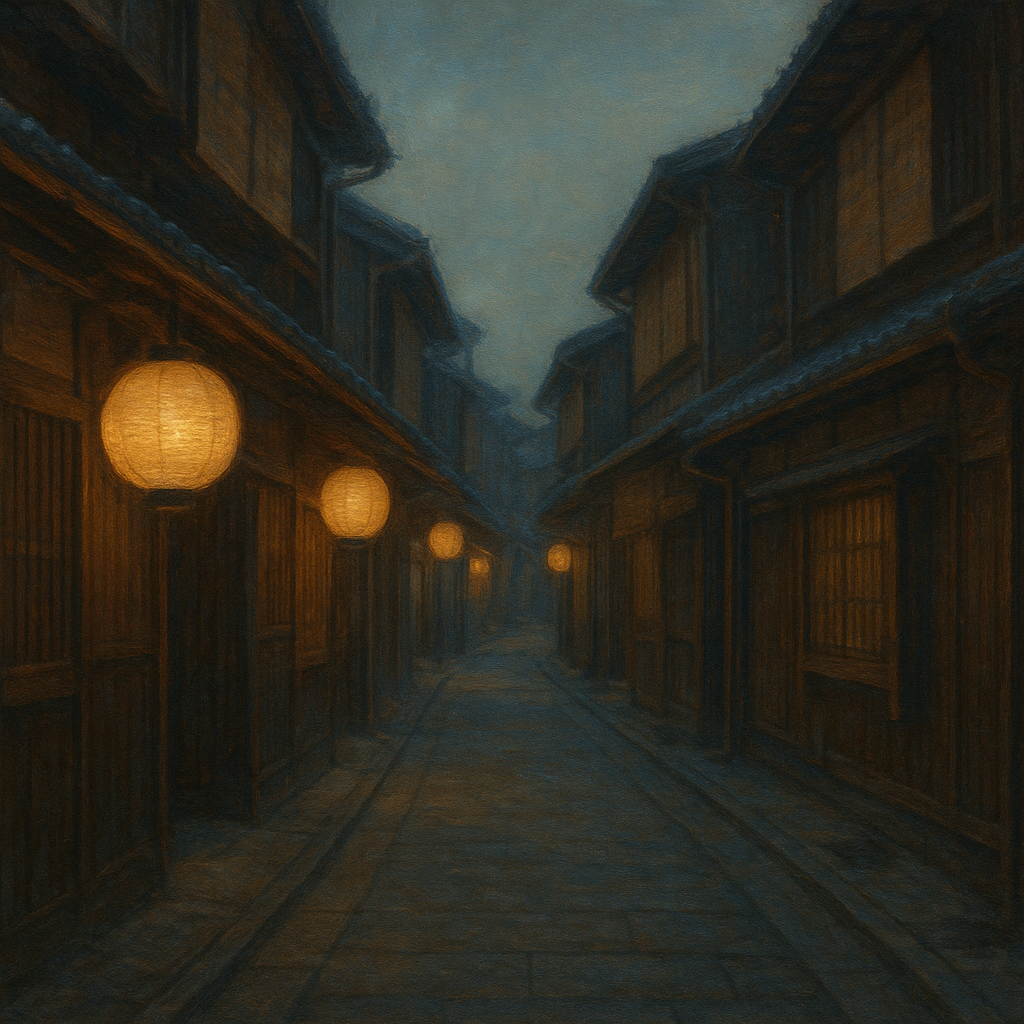 Old Kyoto Gion Alley in Soft Lantern Light No. 26 Oil Painting - View 1