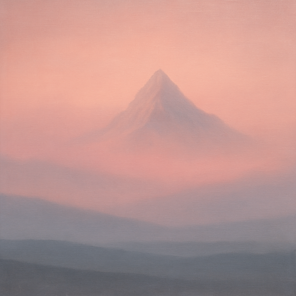 Pale Alpenglow over Distant Glacial Peak No. 25 Oil Painting 100% Hand Painted Oil on Belgian Linen Canvas, Original Fine Art Wall Decor