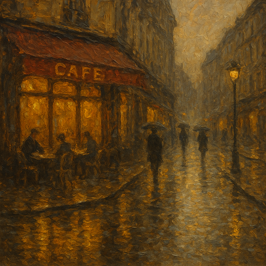 Parisian Cafe Rain Reflections No. 5 Oil Painting - 100% Hand-Painted Master Oil Painting
